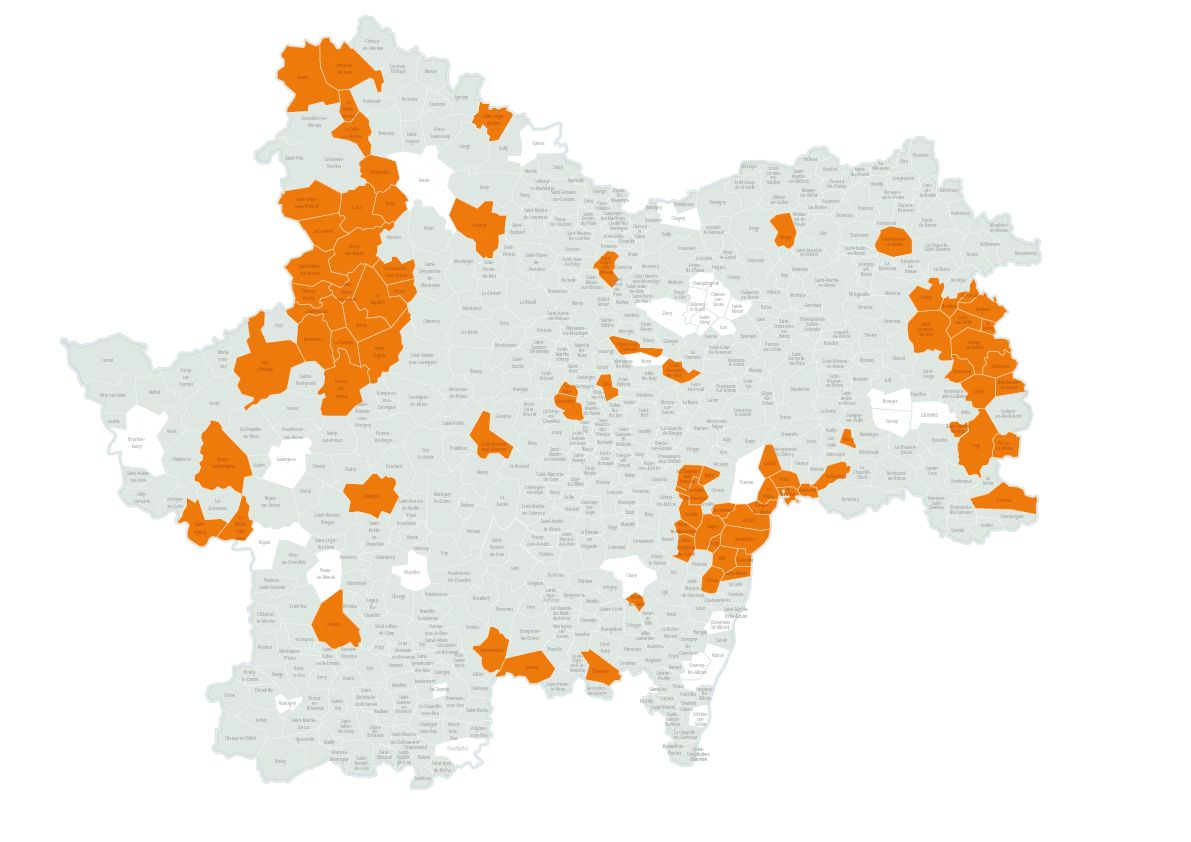 Cartographie des 85 communes de Saône-et-Loire qui ont bénéficié du géoréférencement SI-SIG.